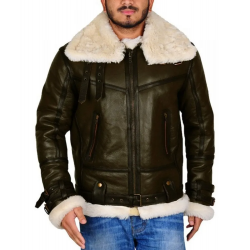 Mens Army Green Bomber Leather Jacket