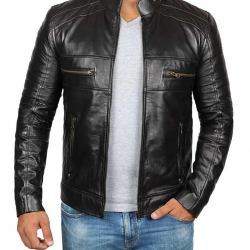 Mens Black Cafe Racer Biker Leather Jacket Mens Black Cafe Racer Biker Leather Jacket