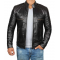 Mens Black Cafe Racer Biker Leather Jacket