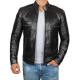 Mens Black Cafe Racer Biker Leather Jacket