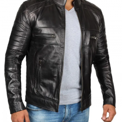 Mens Black Cafe Racer Biker Leather Jacket Mens Black Cafe Racer Biker Leather Jacket
