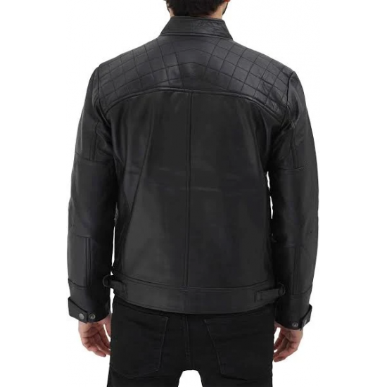 Mens Black Padded Biker Leather Jacket