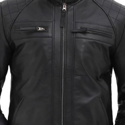 Mens Black Padded Biker Leather Jacket