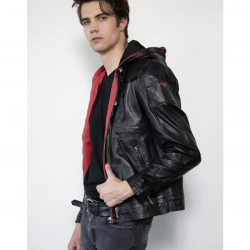 Mens Black Red Hood Black Leather Jacket Mens Black Red Hood Black Leather Jacket