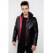 Mens Black Red Hood Black Leather Jacket