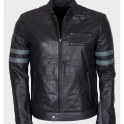 Mens Blue Stripe Black Cafe Racer Jacket Mens Blue Stripe Black Cafe Racer Jacket