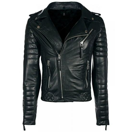 Mens Boda Skins Kay Michaels Leather Biker Jacket Black