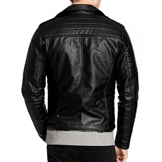 Mens Brando Style Real Leather Biker Jacket Black