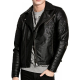 Mens Brando Style Real Leather Biker Jacket Black