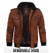 Mens Brown Bomber Leather Jacket With Removable Hood