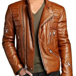 Mens Brown Padded Leather Jacket Mens Brown Padded Leather Jacket