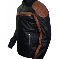 Mens Brown Strips Motorbike Leather Jacket Mens Brown Strips Motorbike Leather Jacket