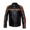 Mens Brown Strips Motorbike Leather Jacket