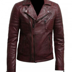 Mens Burgundy Color Biker Style Leather Jacket Mens Burgundy Color Biker Style Leather Jacket