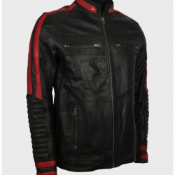 Mens Cafe Racer Red & Black Leather Jacket Mens Cafe Racer Red & Black Leather Jacket