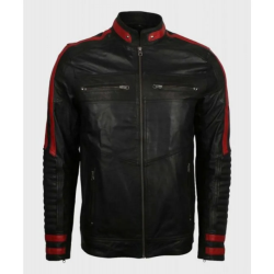 Mens Cafe Racer Red & Black Leather Jacket