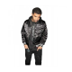 Mens Casual Black Bomber Satin Hooded Varsity Jacket