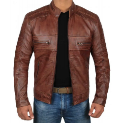 Mens Cognac Brown Motorcycle Distressed Leather Jacket