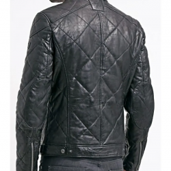 Mens Diamond Quilted Real Leather Jacket Black Mens Diamond Quilted Real Leather Jacket Black