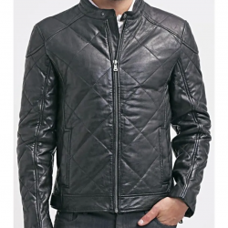 Mens Diamond Quilted Real Leather Jacket Black Mens Diamond Quilted Real Leather Jacket Black