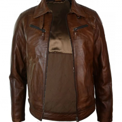 Mens Distressed Leather Biker Jacket Belted Brown Fur Collar Mens Distressed Leather Biker Jacket Belted Brown Fur Collar