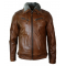 Mens Distressed Leather Biker Jacket Belted Brown Fur Collar