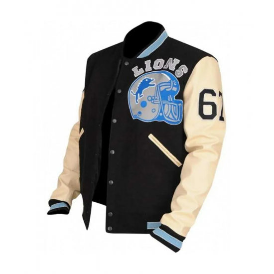 Mens Eddie Murphy Detroit Lions Beverly Hills Cop Axel Foley Letterman Varsity Leather Jacket