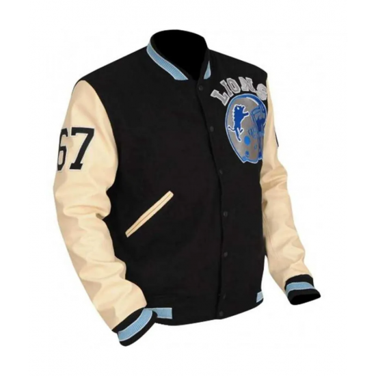 Mens Eddie Murphy Detroit Lions Beverly Hills Cop Axel Foley Letterman Varsity Leather Jacket