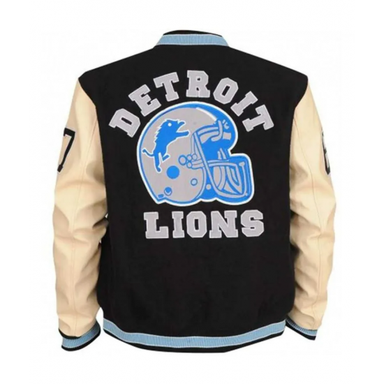 Mens Eddie Murphy Detroit Lions Beverly Hills Cop Axel Foley Letterman Varsity Leather Jacket