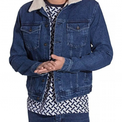 Mens Faux Shearling Fur Denim Jacket Blue Mens Faux Shearling Fur Denim Jacket Blue