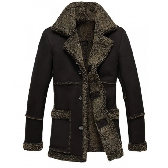 Mens Fur Black Reacher Style Coat