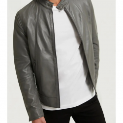 Mens Grey Leather Jacket