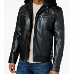 Mens Hooded Black Leather Jacket Mens Hooded Black Leather Jacket