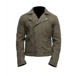 Mens Olive Gray Suede Leather Jacket