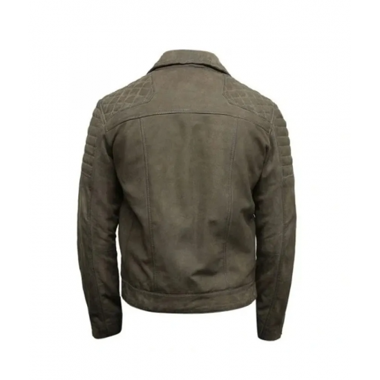 Mens Olive Gray Suede Leather Jacket