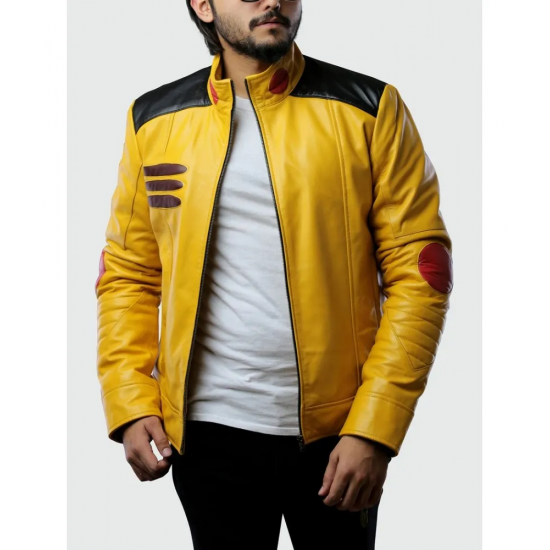 Mens Pokemon Pikachu Yellow Costume Leather Jacket. Pokemon Cosplay Jacket