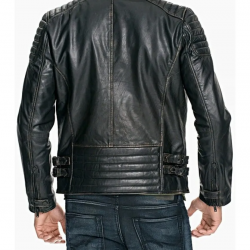 Mens Quilted Rub Off Leather Jacket Distressed Black Mens Quilted Rub Off Leather Jacket Distressed Black