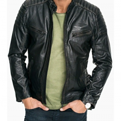 Mens Quilted Rub Off Leather Jacket Distressed Black Mens Quilted Rub Off Leather Jacket Distressed Black