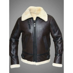 Mens RAF Sheepskin Leather Flying Jacket Dark Brown