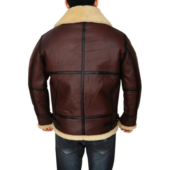 Mens Shearling Brown Bomber Leather Jacket