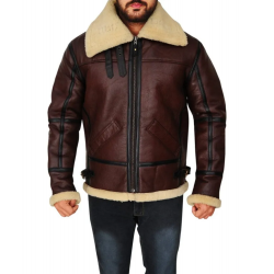 Mens Shearling Brown Bomber Leather Jacket