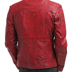 Mens Sheepskin Leather Cafe Racer Biker Jacket Maroon Mens Sheepskin Leather Cafe Racer Biker Jacket Maroon