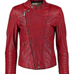 Mens Sheepskin Leather Cafe Racer Biker Jacket Maroon Mens Sheepskin Leather Cafe Racer Biker Jacket Maroon