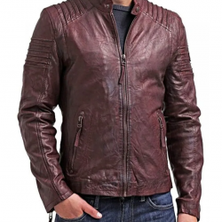 Mens Waxed Leather Cafe Racer Biker Jacket Copper Burgundy Mens Waxed Leather Cafe Racer Biker Jacket Copper Burgundy