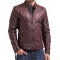 Mens Waxed Leather Cafe Racer Biker Jacket Copper Burgundy