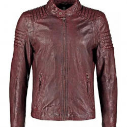 Mens Waxed Leather Cafe Racer Biker Jacket Copper Burgundy Mens Waxed Leather Cafe Racer Biker Jacket Copper Burgundy
