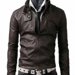 Mens Belted Buckle Collar Slim Fit Dark Brown Jacket Mens Belted Buckle Collar Slim Fit Dark Brown Jacket