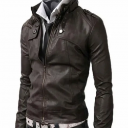 Mens Belted Buckle Collar Slim Fit Dark Brown Jacket Mens Belted Buckle Collar Slim Fit Dark Brown Jacket