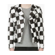Mens Biker Asymmetrical Zipper Checkerboard Leather Jacket