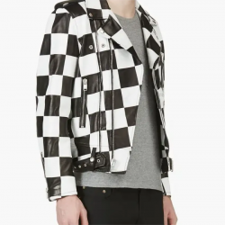 Mens Biker Asymmetrical Zipper Checkerboard Leather Jacket Mens Biker Asymmetrical Zipper Checkerboard Leather Jacket